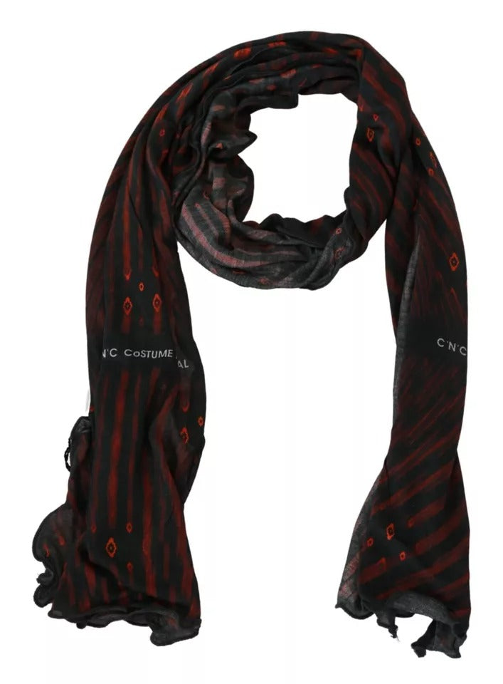 Dolce &amp; Gabbana Black Red Viscose Foulard Branded Scarf