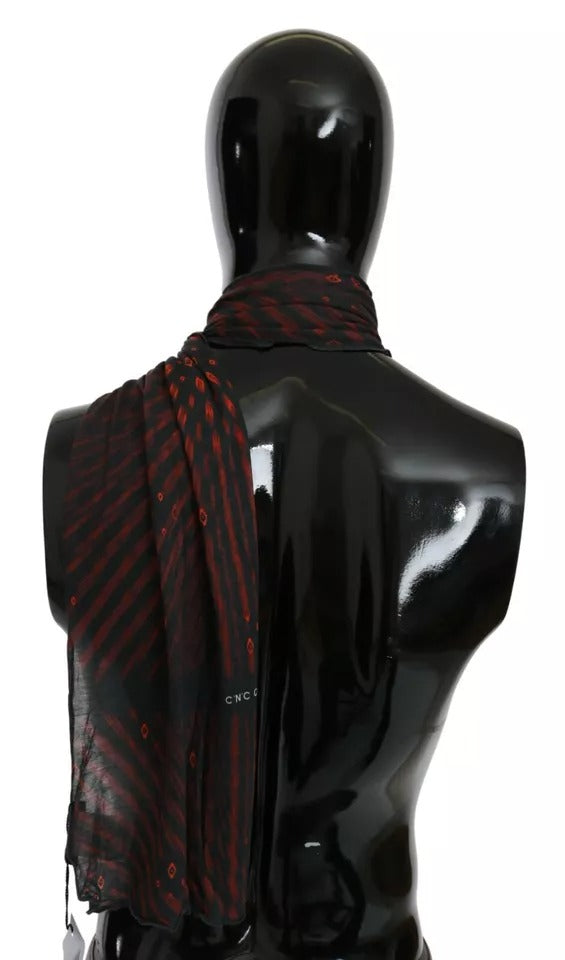Dolce &amp; Gabbana Black Red Viscose Foulard Branded Scarf
