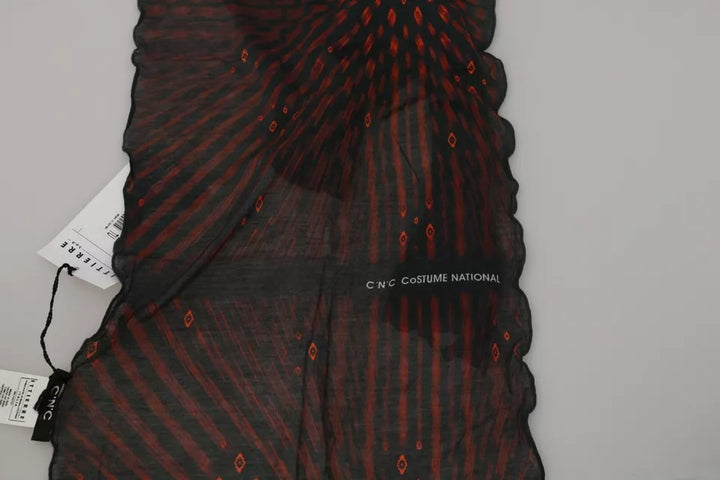 Dolce &amp; Gabbana Black Red Viscose Foulard Branded Scarf