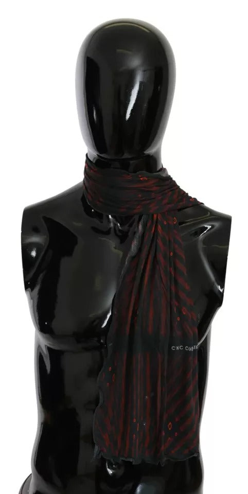 Dolce &amp; Gabbana Black Red Viscose Foulard Branded Scarf