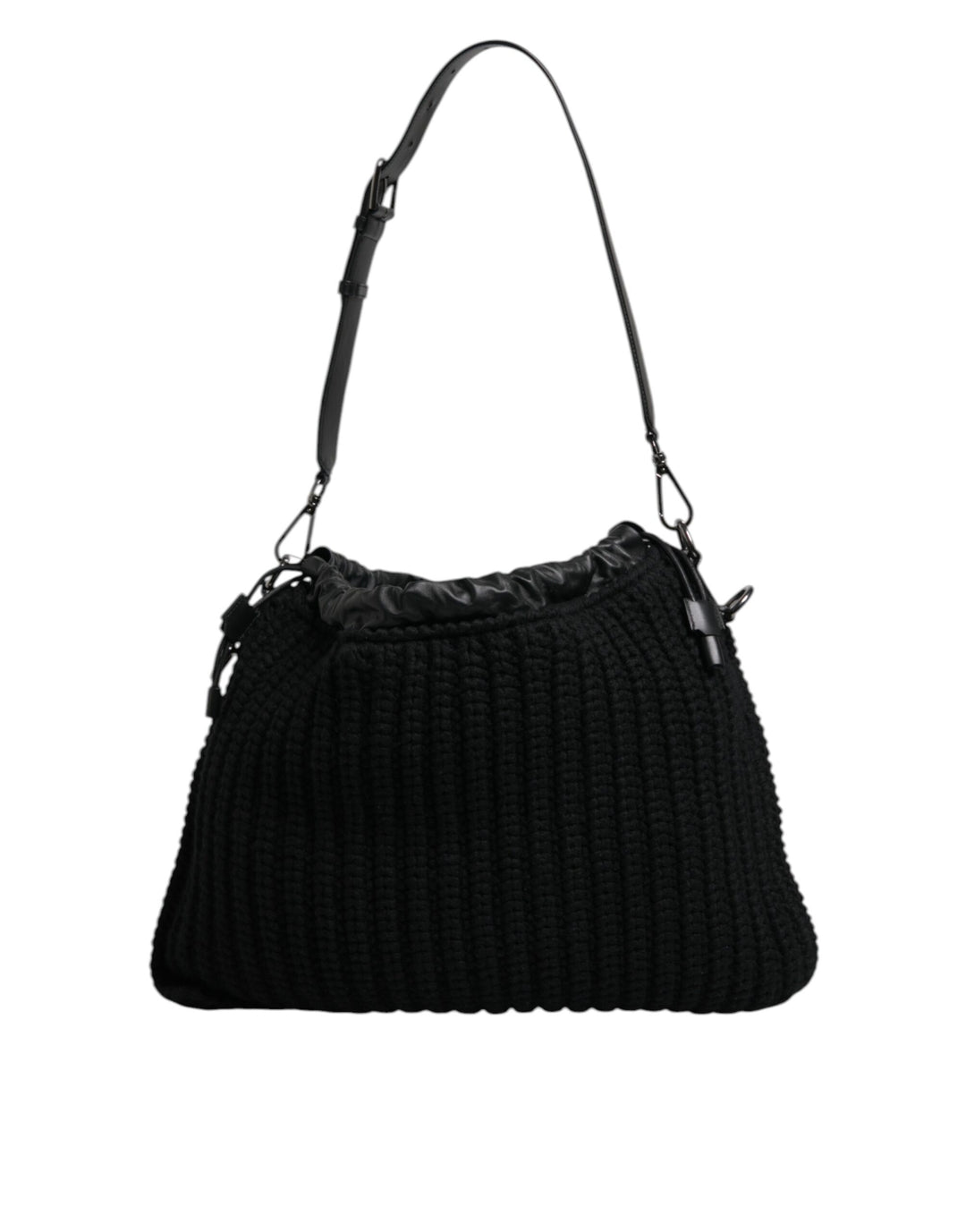 Sac à bandoulière en cuir tricoté cachemire noir Dolce &amp;amp; Gabbana