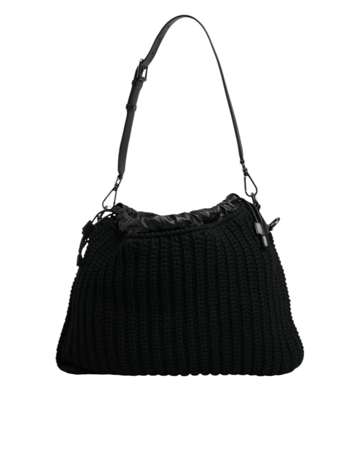Sac à bandoulière en cuir tricoté cachemire noir Dolce &amp;amp; Gabbana