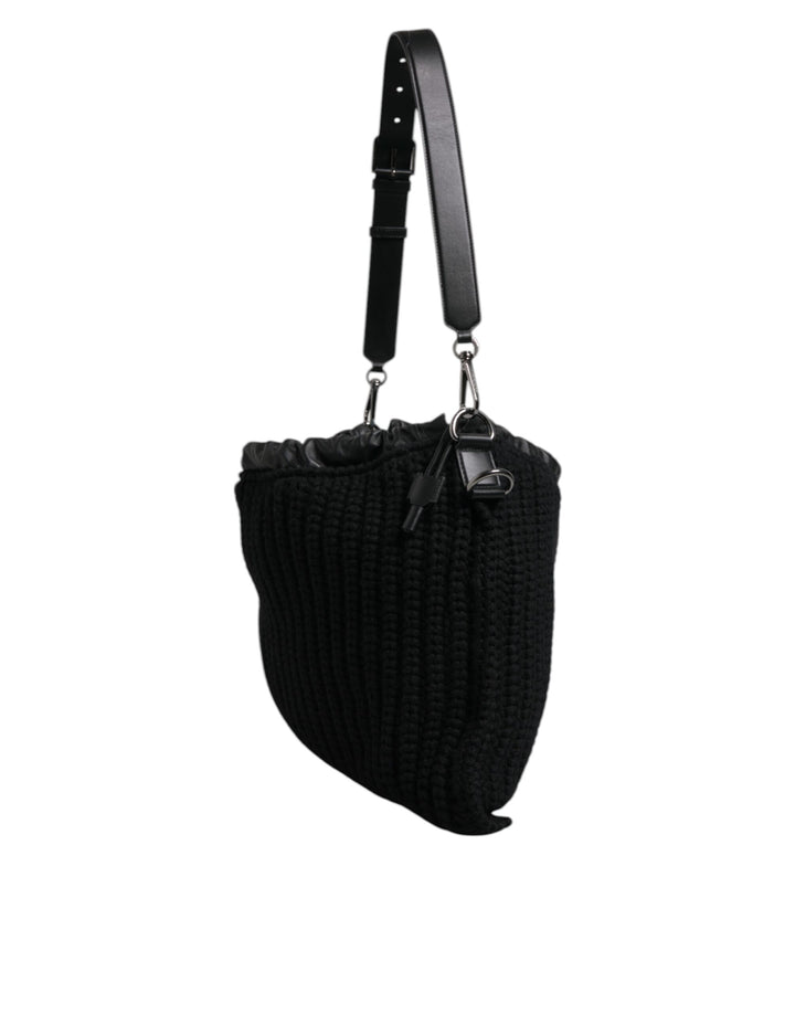 Sac à bandoulière en cuir tricoté cachemire noir Dolce &amp;amp; Gabbana