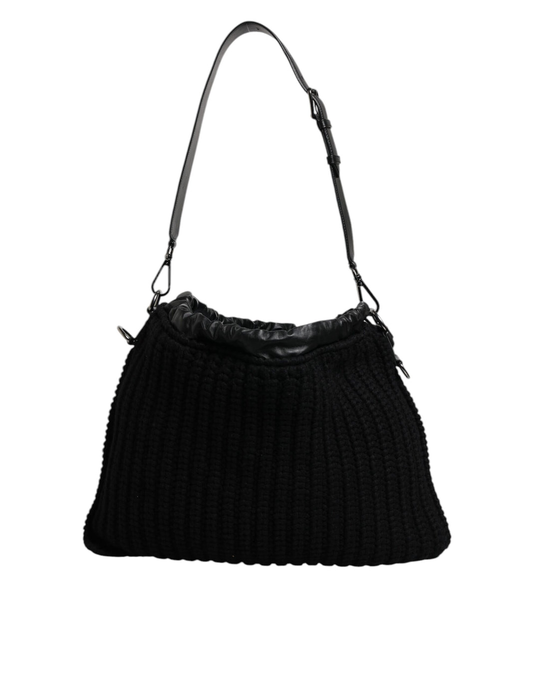 Sac à bandoulière en cuir tricoté cachemire noir Dolce &amp;amp; Gabbana