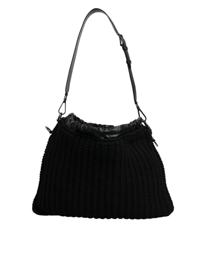 Sac à bandoulière en cuir tricoté cachemire noir Dolce &amp;amp; Gabbana