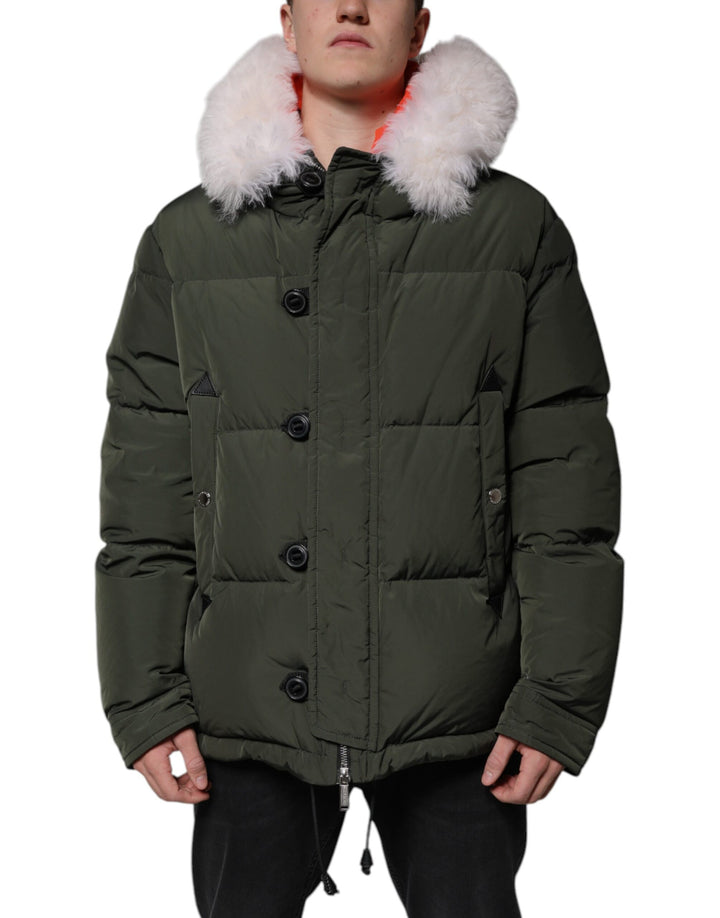 Veste en peau lainée verte à capuche et manches longues Dsquared²