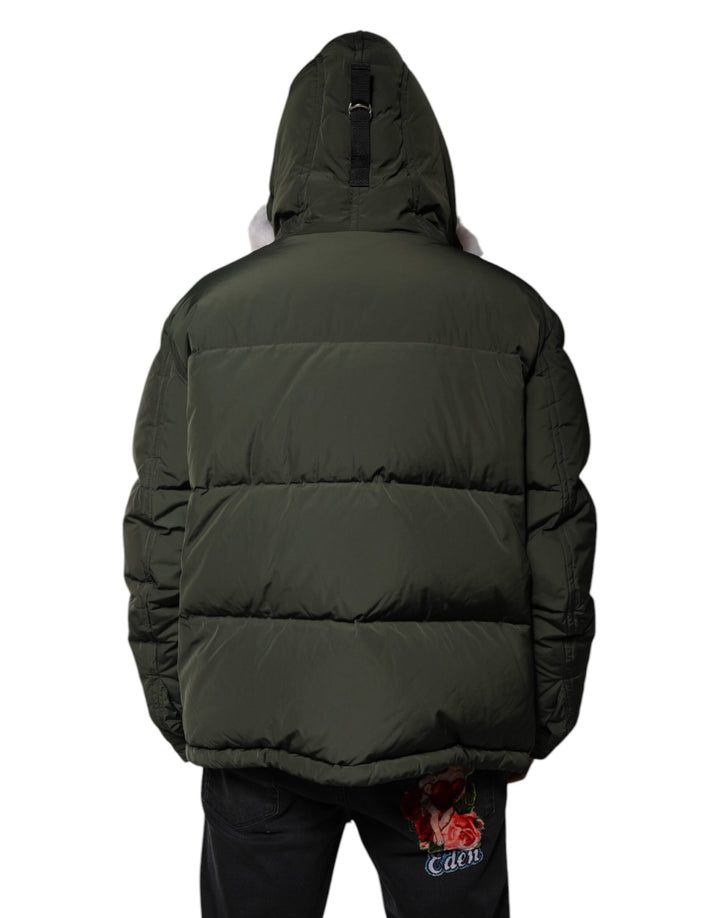 Veste en peau lainée verte à capuche et manches longues Dsquared²