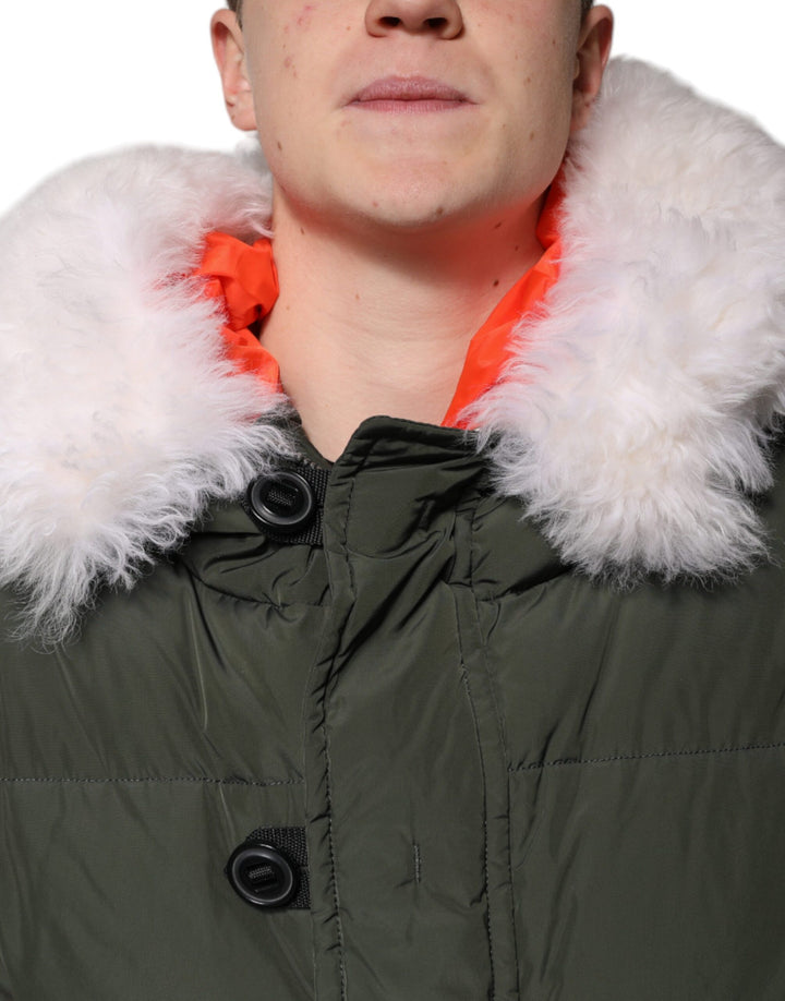 Veste en peau lainée verte à capuche et manches longues Dsquared²