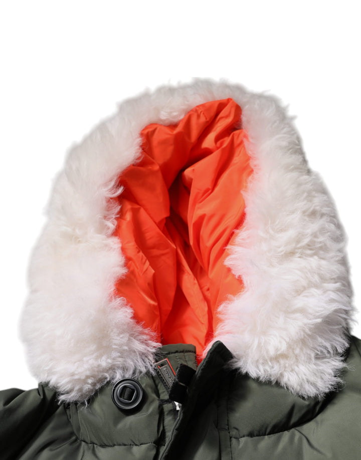 Veste en peau lainée verte à capuche et manches longues Dsquared²