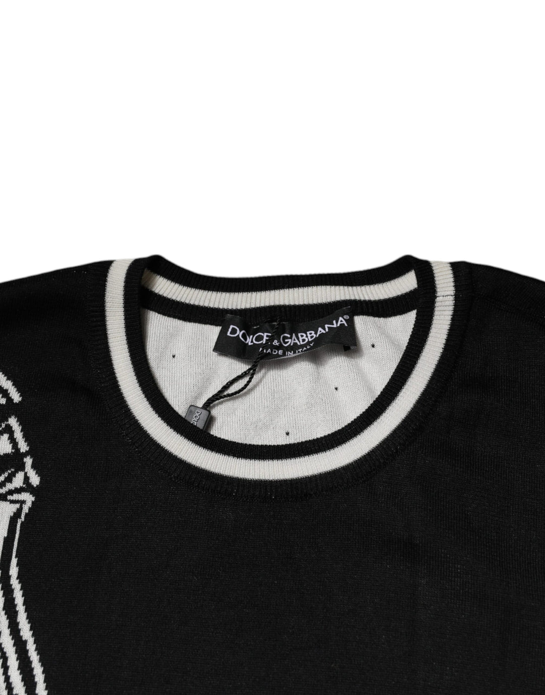 Dolce &amp; Gabbana Black White Guitar Silk Crew Neck Sweater