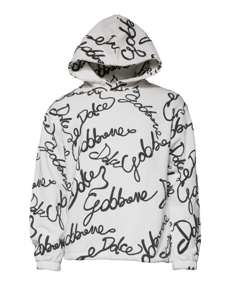 Dolce &amp; Gabbana White Logo Cotton Hooded Sweatshirt Sweater