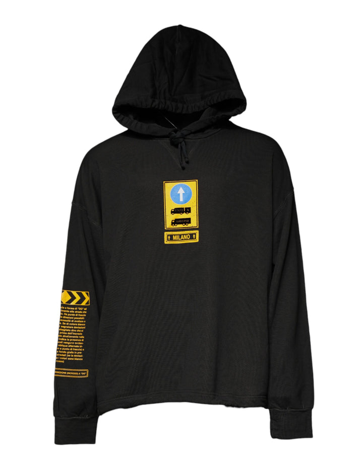 Dolce &amp; Gabbana Black Cotton Hooded DG Shield Pullover Sweater