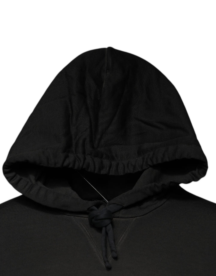Dolce &amp; Gabbana Black Cotton Hooded DG Shield Pullover Sweater