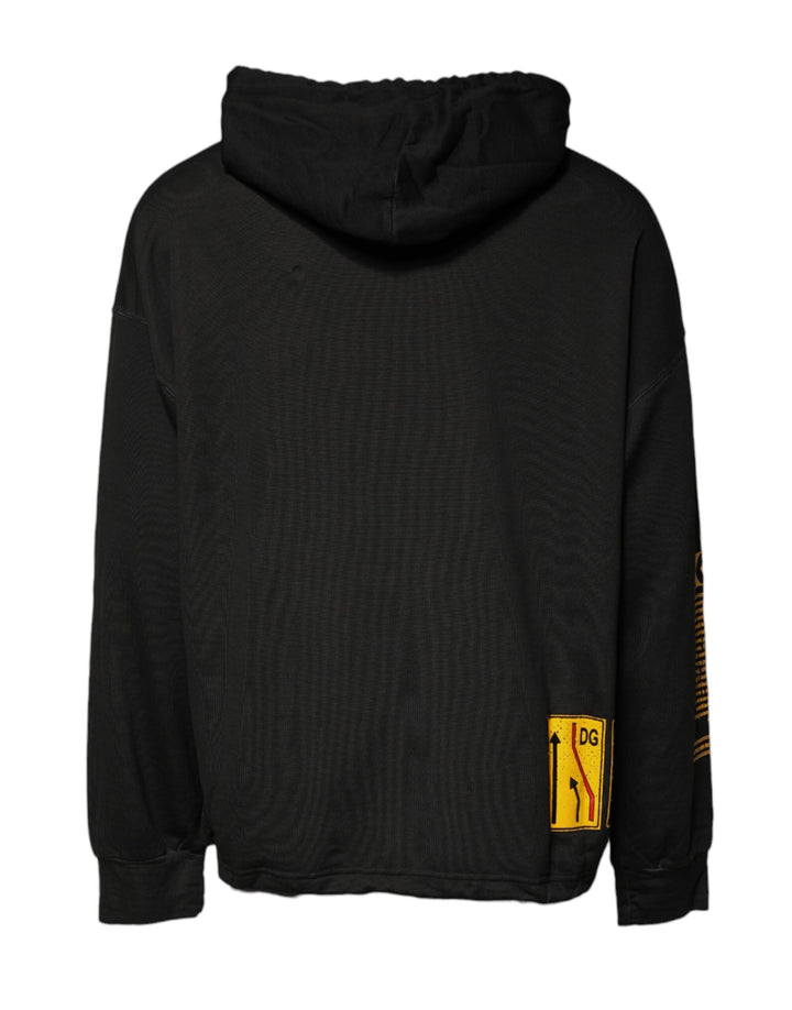Dolce &amp; Gabbana Black Cotton Hooded DG Shield Pullover Sweater