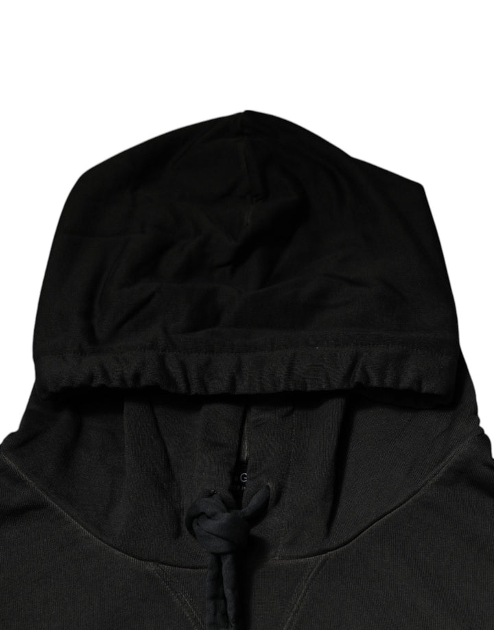 Dolce &amp; Gabbana Black Cotton Hooded DG Shield Pullover Sweater