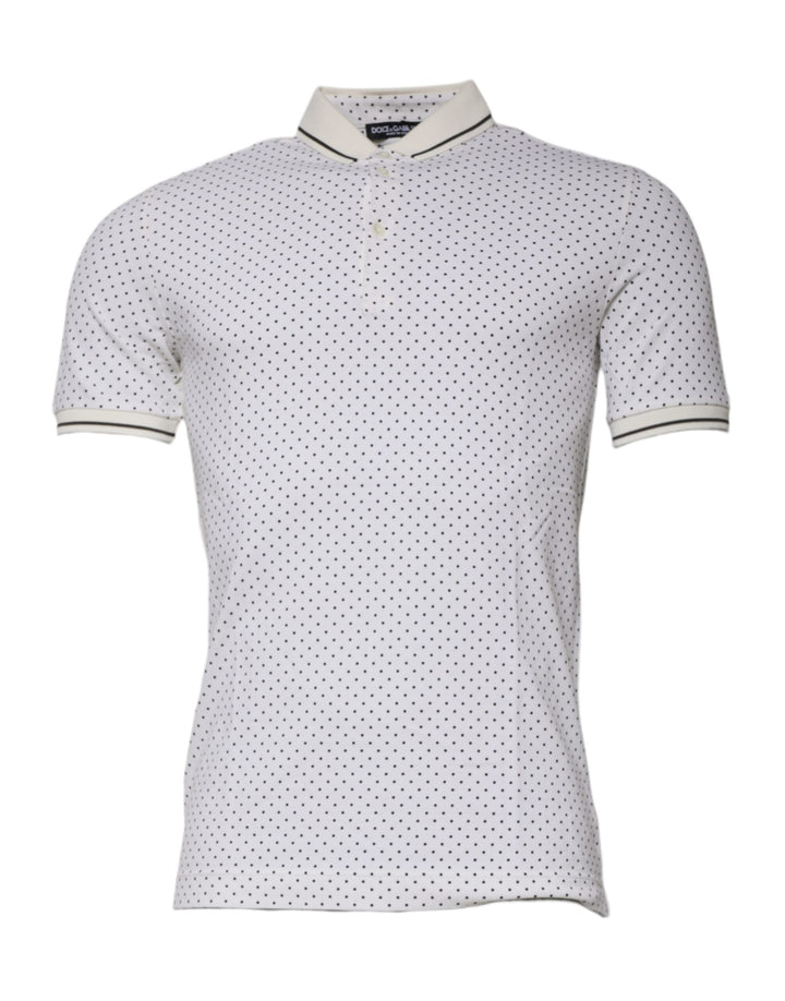 Dolce &amp; Gabbana White Polka Dot Cotton Collared Polo T-shirt