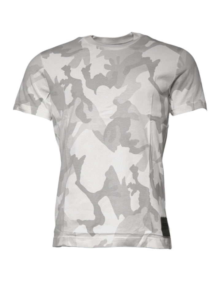 Dolce &amp; Gabbana White Gray Camouflage Cotton Crew Neck T-shirt