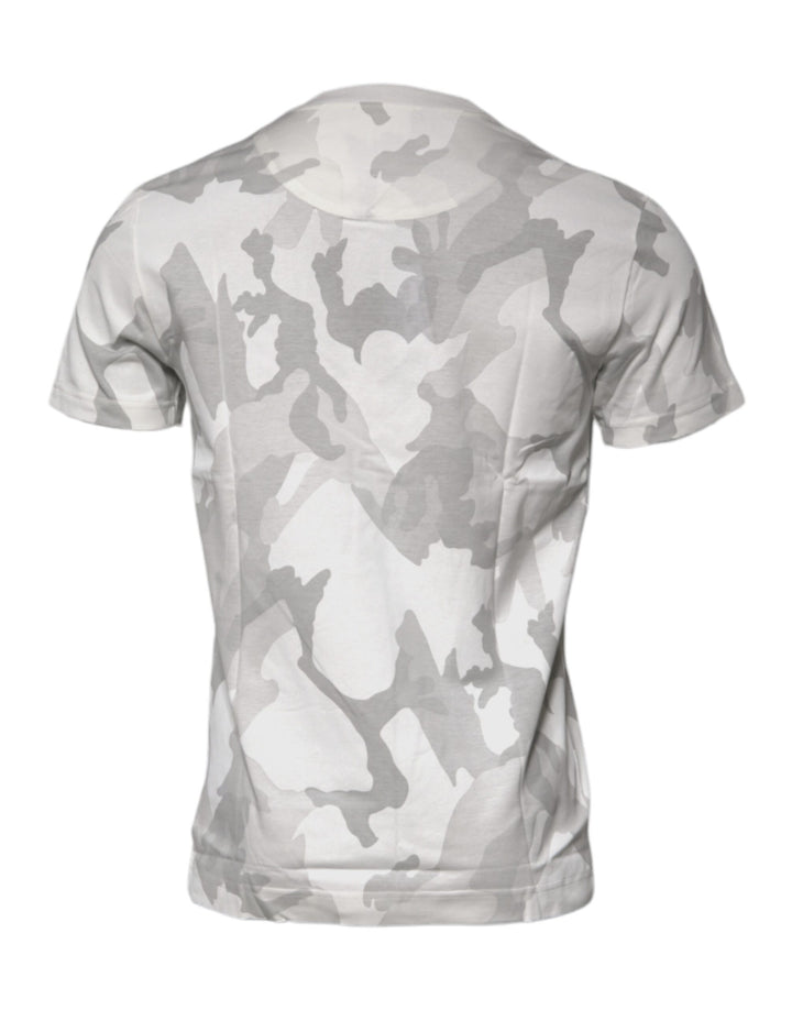 Dolce &amp; Gabbana White Gray Camouflage Cotton Crew Neck T-shirt