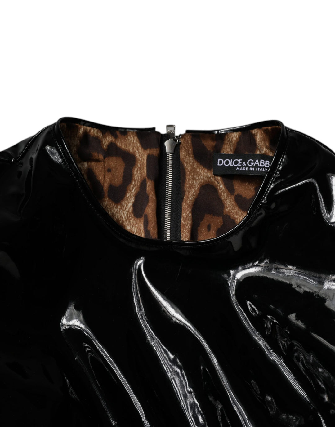 Dolce &amp; Gabbana Black Patent Leather Puff Sleeves Mini Dress