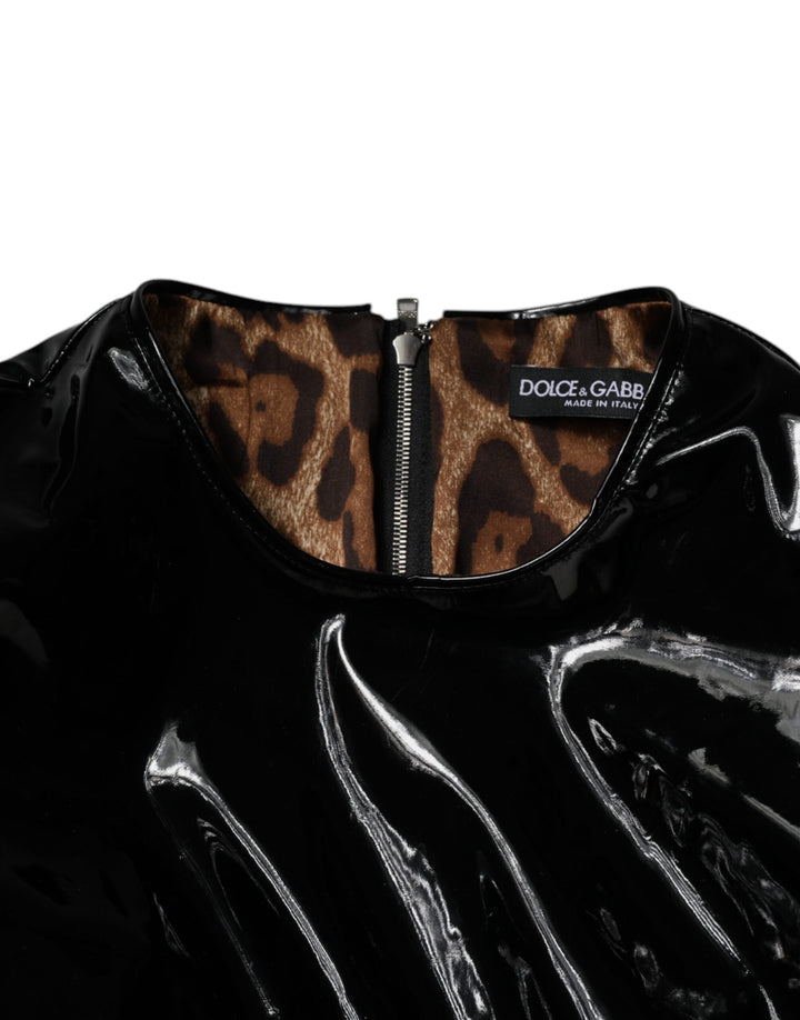Dolce &amp; Gabbana Black Patent Leather Puff Sleeves Mini Dress