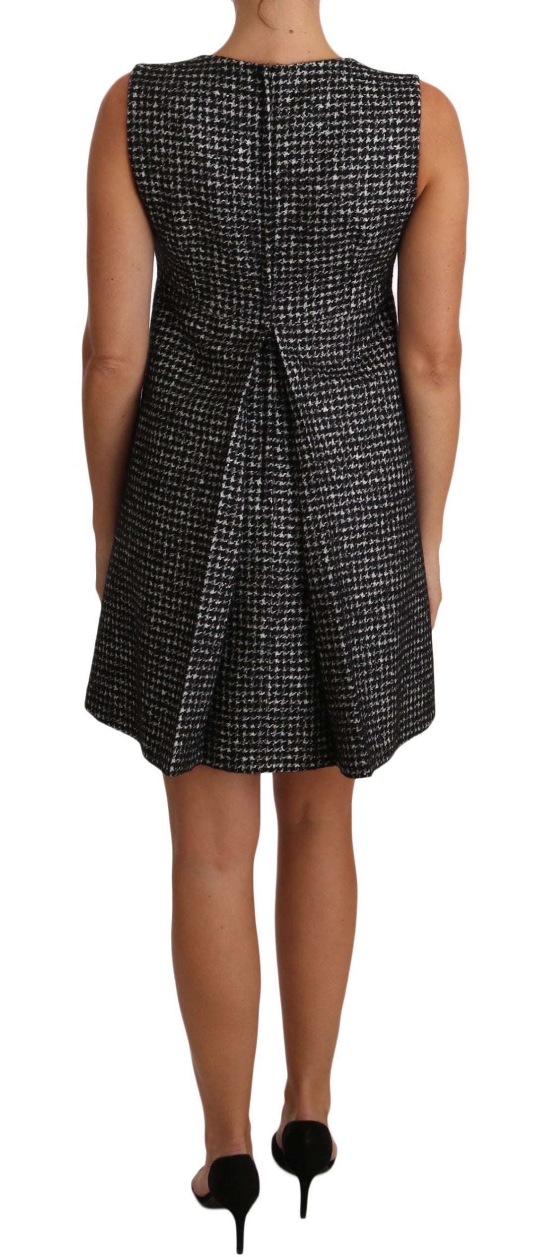Dolce &amp; Gabbana Gray Houndstooth Floral Appliqué Shift Mini Dress women’s dress