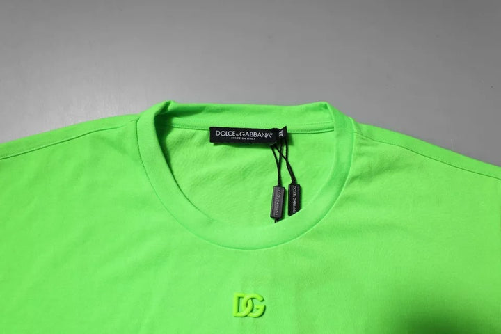 Dolce &amp; Gabbana Green Logo Polyester Crew Neck T-shirt