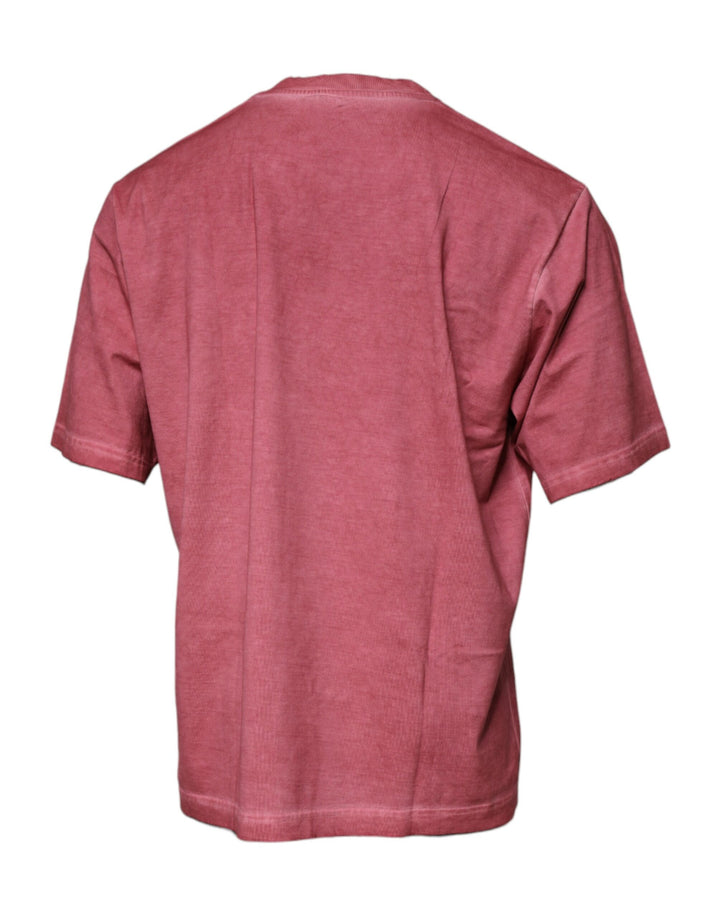 Dolce &amp; Gabbana Pink Logo Print Cotton Crew Neck T-shirt