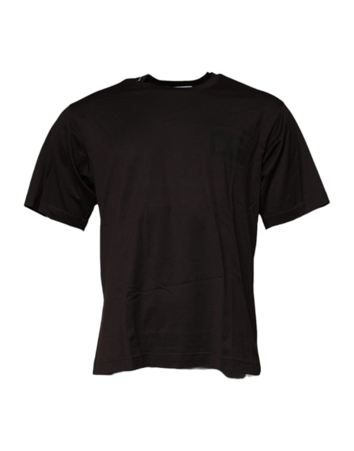 Dolce &amp; Gabbana Dark Brown Logo Cotton Crew Neck T-shirt