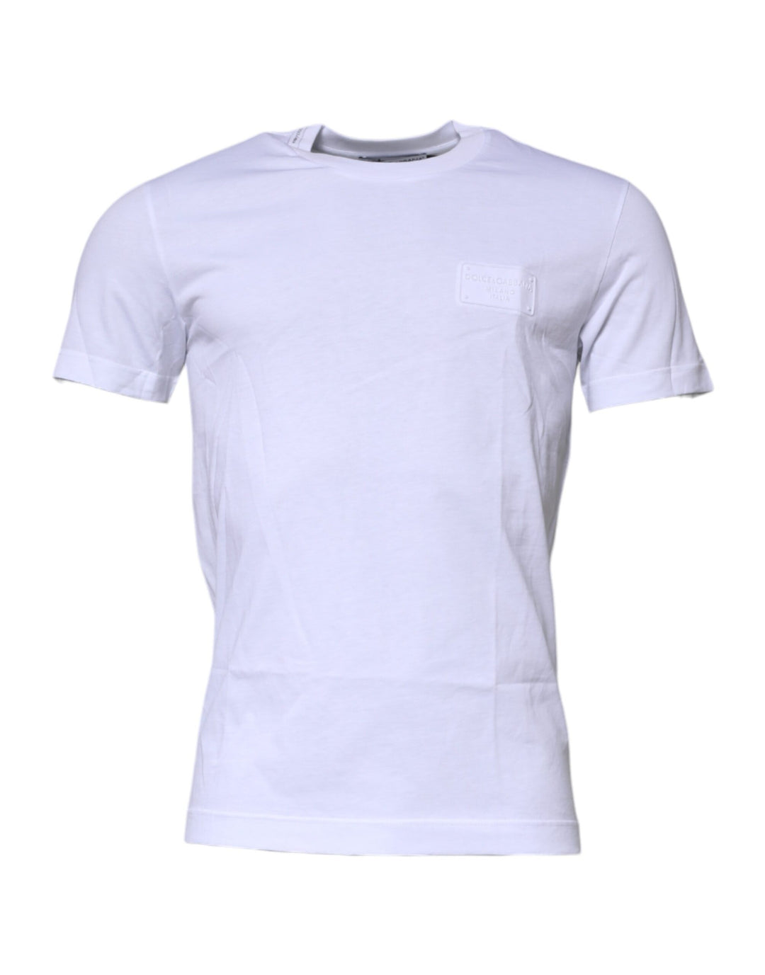 Dolce &amp; Gabbana White Logo Plaque Cotton Crew Neck T-shirt
