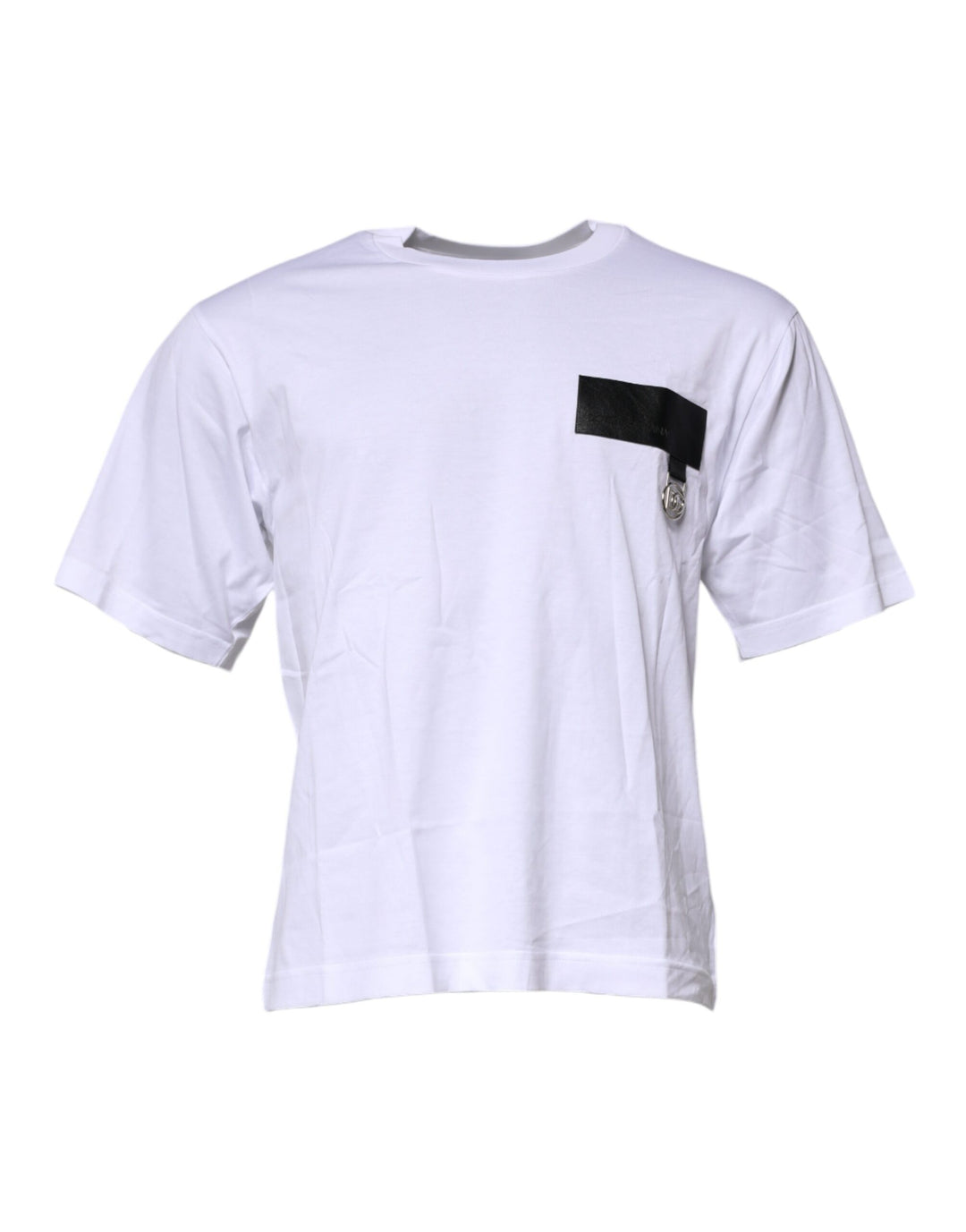 Dolce &amp; Gabbana White Logo Patch Cotton Crew Neck T-shirt