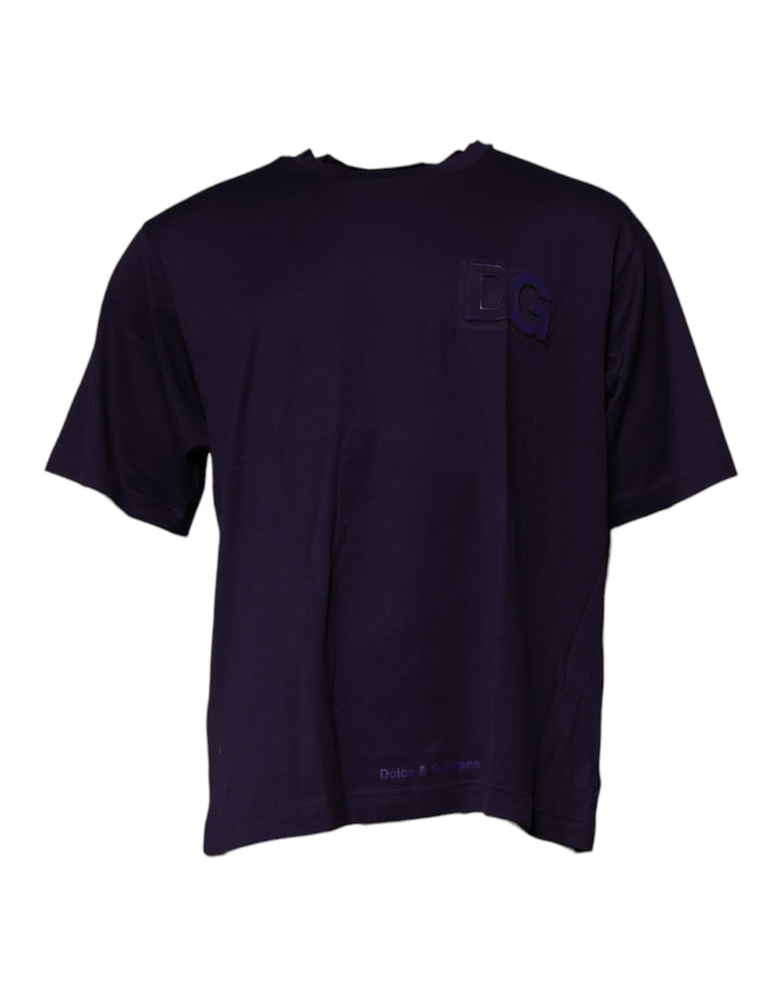 Dolce &amp; Gabbana Navy Blue DG Logo Cotton Crew Neck T-shirt