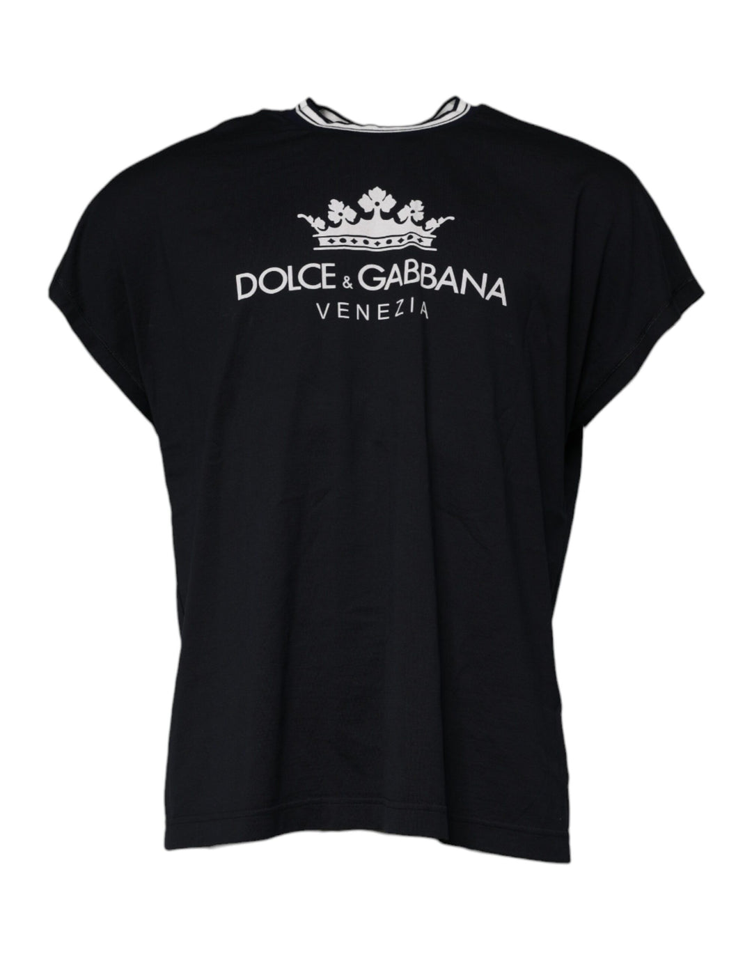 Dolce &amp; Gabbana Dark Blue Logo Crown Cotton Crew Neck T-shirt