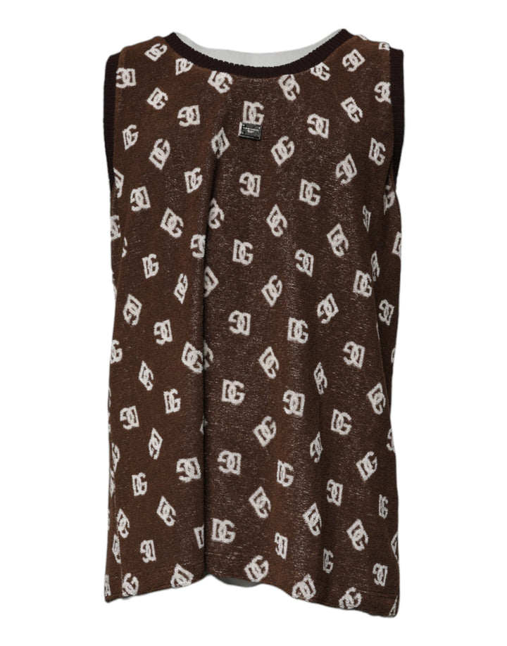 Dolce &amp; Gabbana Brown Logo Monogram Cotton Crew Neck T-shirt