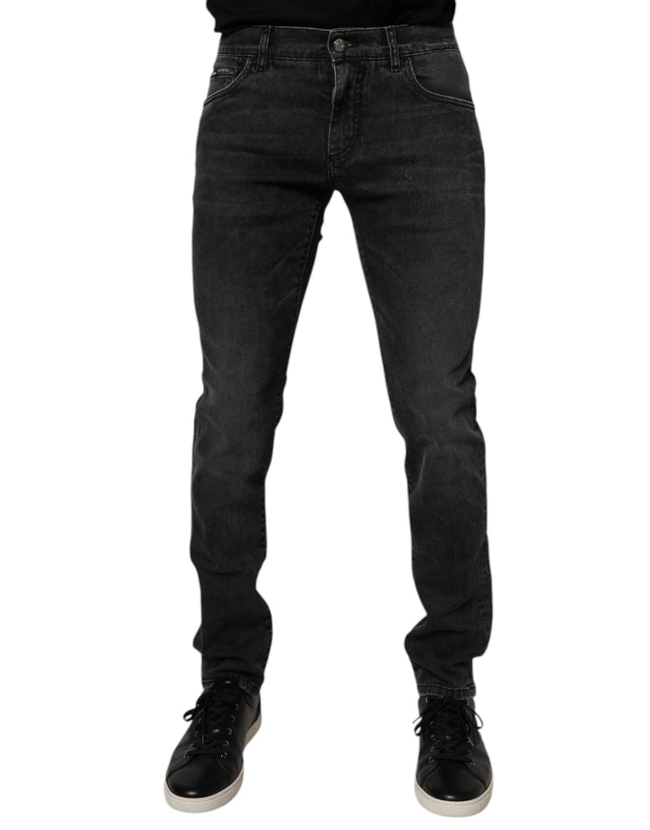Vaqueros ajustados de algodón elástico negro Dolce &amp;amp; Gabbana para hombre