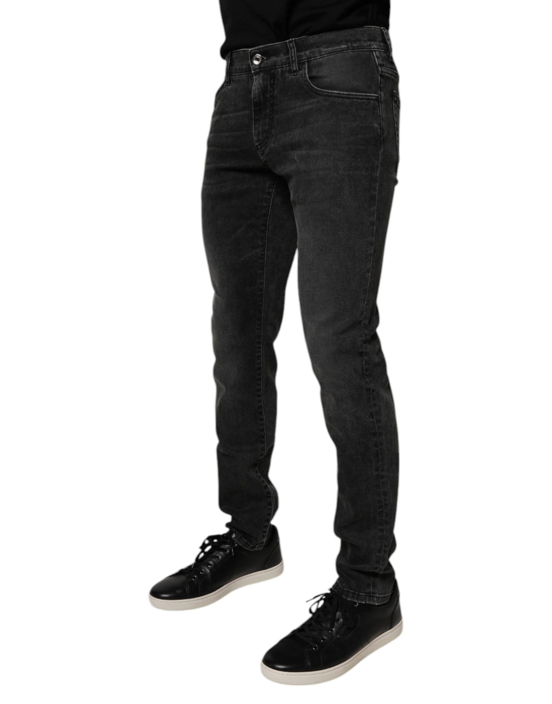 Vaqueros ajustados de algodón elástico negro Dolce &amp;amp; Gabbana para hombre