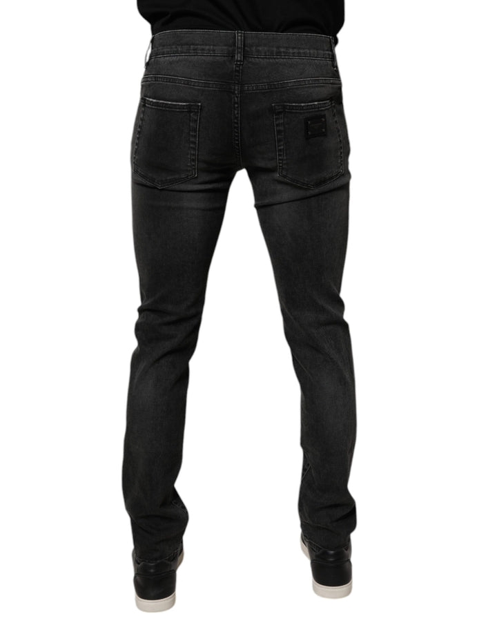 Vaqueros ajustados de algodón elástico negro Dolce &amp;amp; Gabbana para hombre