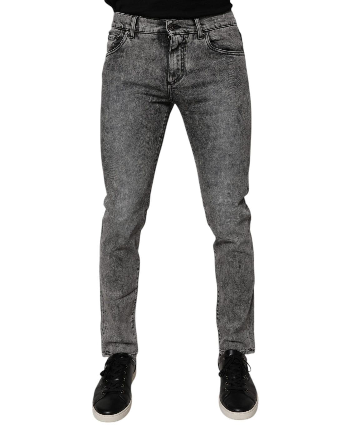 Dolce &amp; Gabbana Dark Gray Washed Cotton Slim Fit Denim Jeans