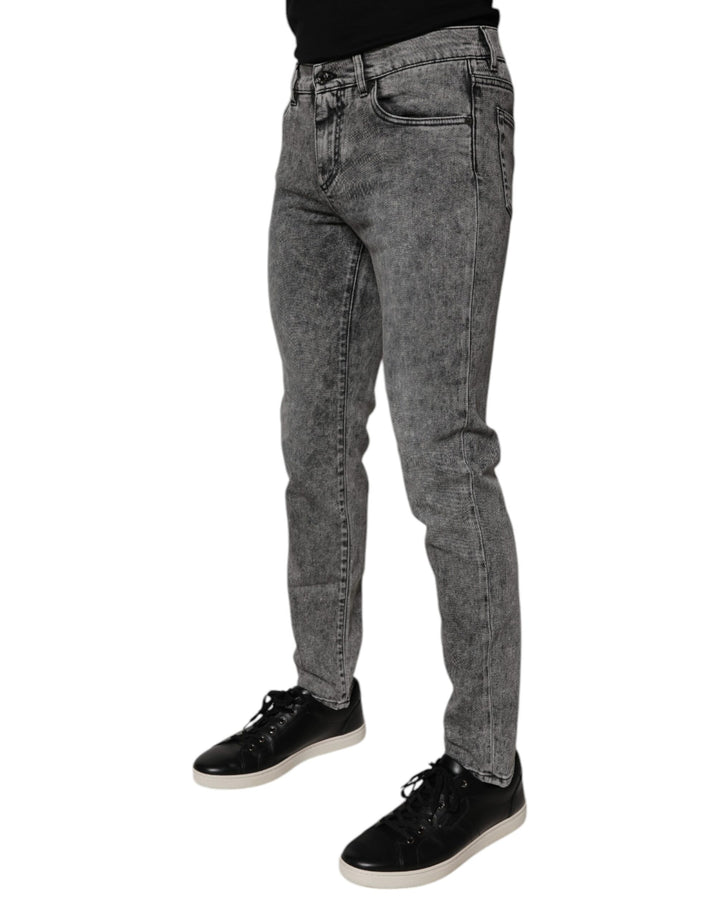Dolce &amp; Gabbana Dark Gray Washed Cotton Slim Fit Denim Jeans