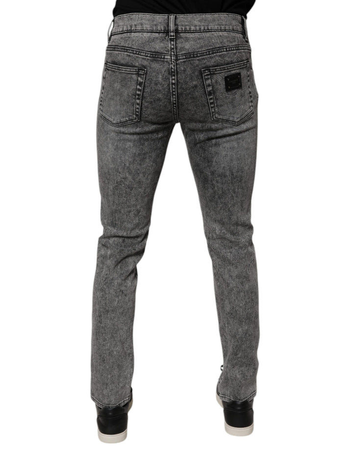 Dolce &amp; Gabbana Dark Gray Washed Cotton Slim Fit Denim Jeans