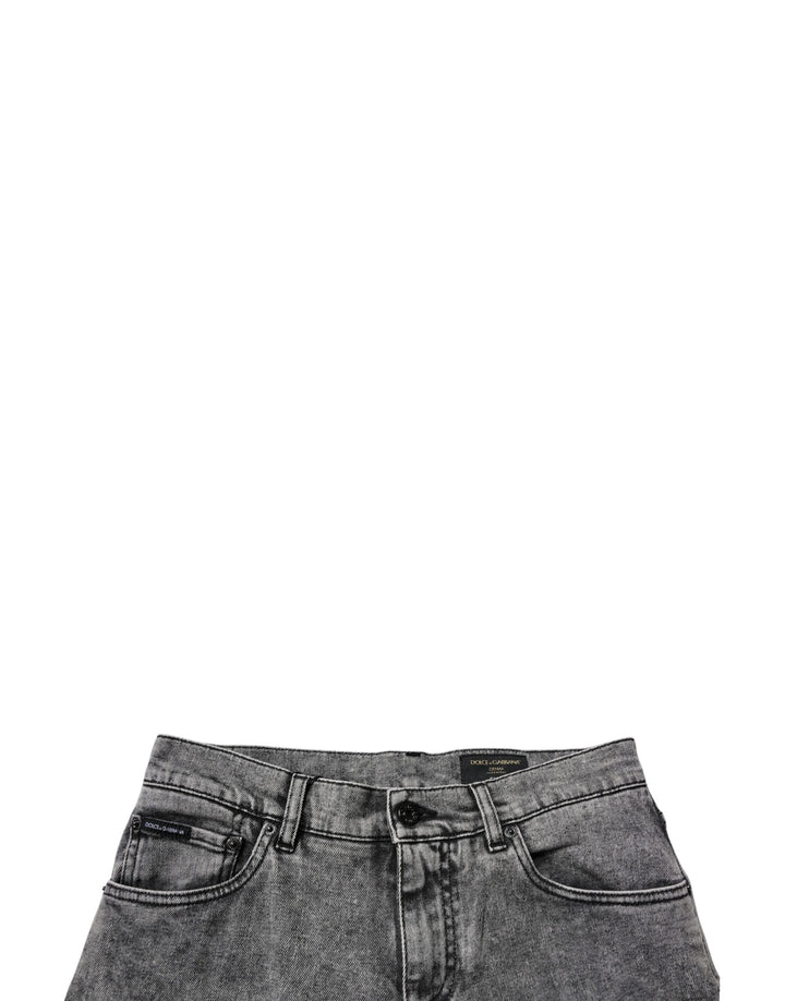 Dolce &amp; Gabbana Dark Gray Washed Cotton Slim Fit Denim Jeans