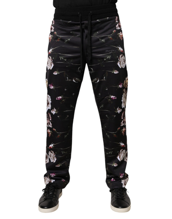 Pantalones jogger de poliéster con estampado floral negro de Dolce &amp;amp; Gabbana