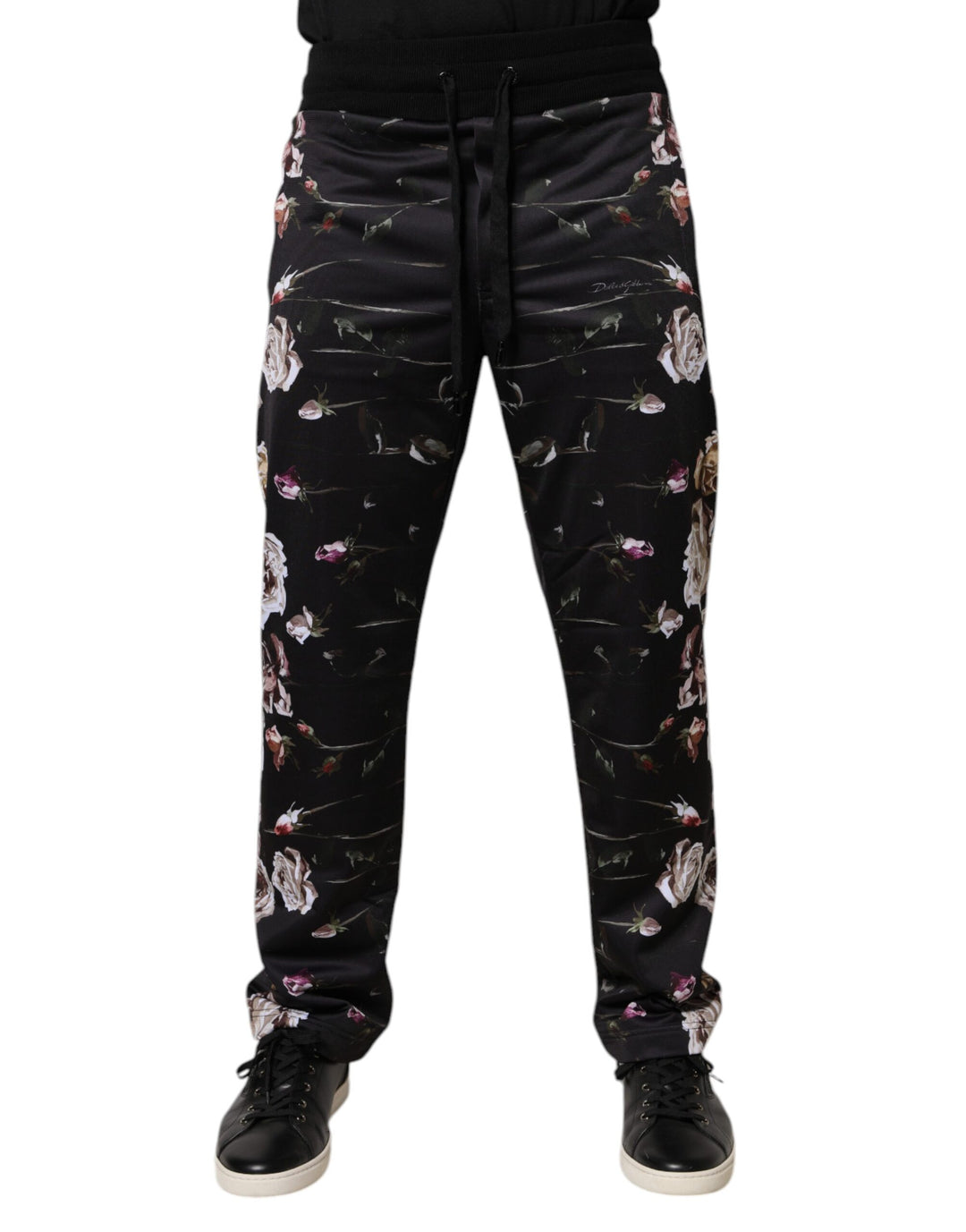 Pantalones jogger de poliéster con estampado floral negro de Dolce &amp;amp; Gabbana