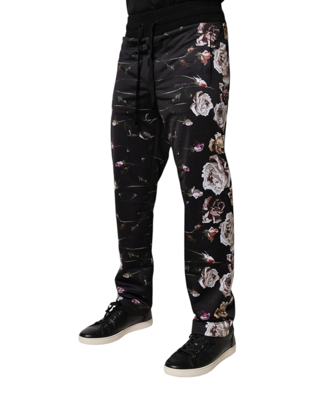 Pantalones jogger de poliéster con estampado floral negro de Dolce &amp;amp; Gabbana