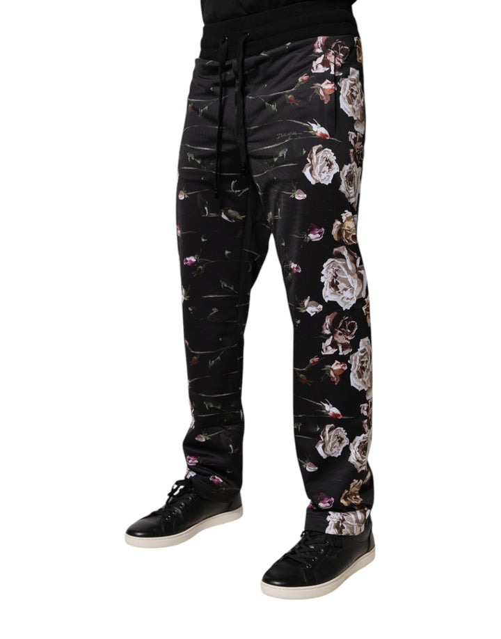 Pantalones jogger de poliéster con estampado floral negro de Dolce &amp;amp; Gabbana