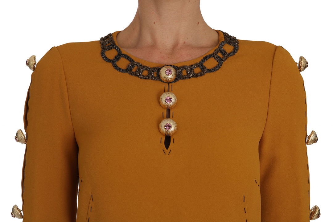 Dolce &amp; Gabbana Brown Mini Crystal Embellished Dress women’s dress