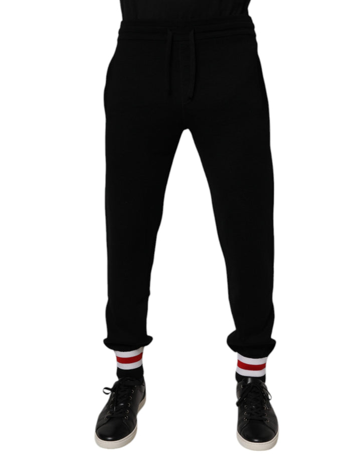 Pantalon de jogging taille moyenne en laine noire Dolce &amp;amp; Gabbana