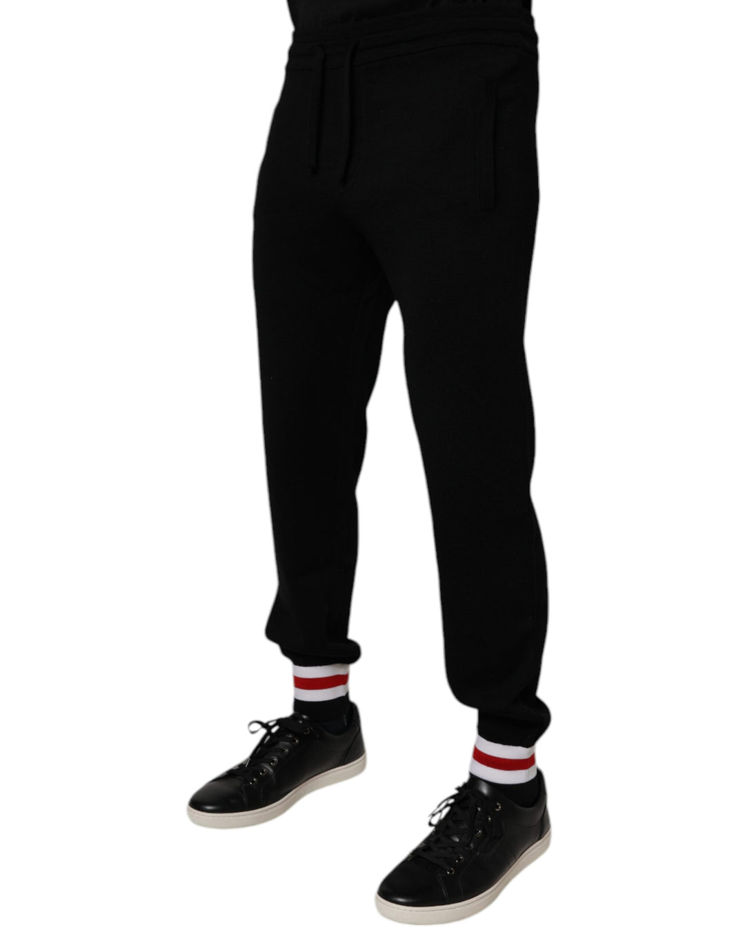 Pantalon de jogging taille moyenne en laine noire Dolce &amp;amp; Gabbana