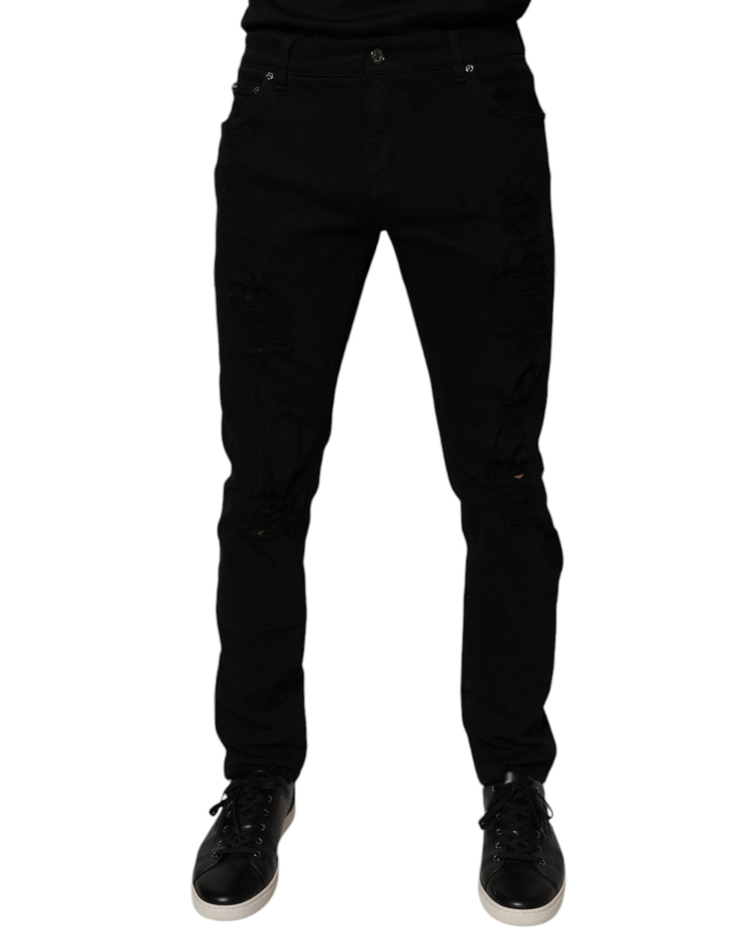 Vaqueros ajustados de algodón negro desgastado de Dolce &amp;amp; Gabbana para hombre