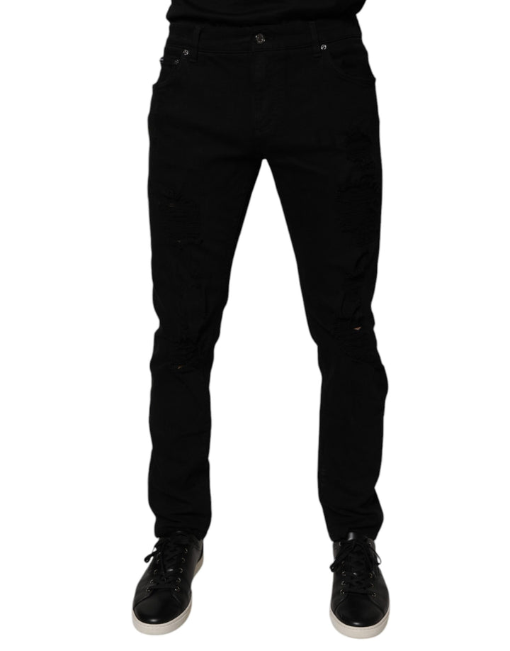 Vaqueros ajustados de algodón negro desgastado de Dolce &amp;amp; Gabbana para hombre