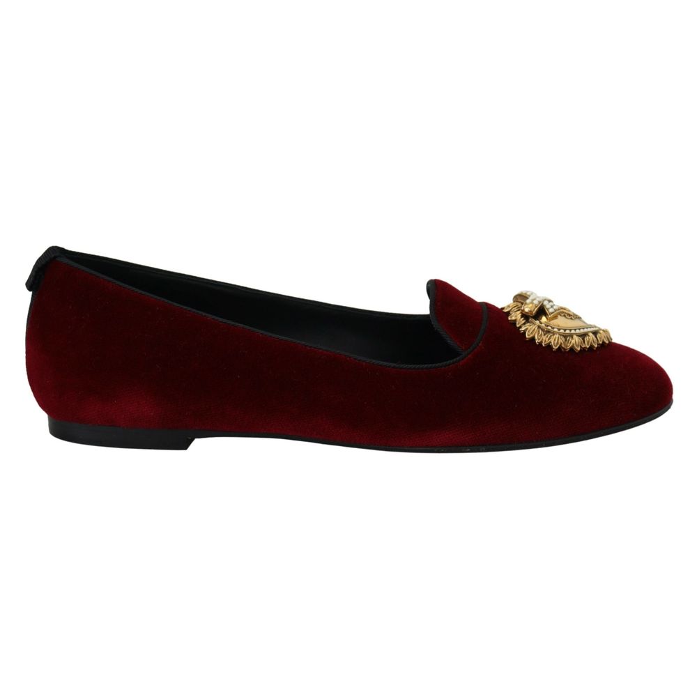 Dolce &amp; Gabbana Burgundy Cotton Slip-On Loafers
